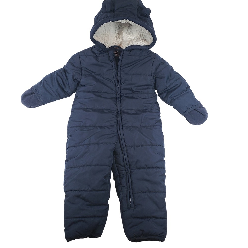 The Children's Place Navy Blue Quilted Baby Snowsuit with Hood